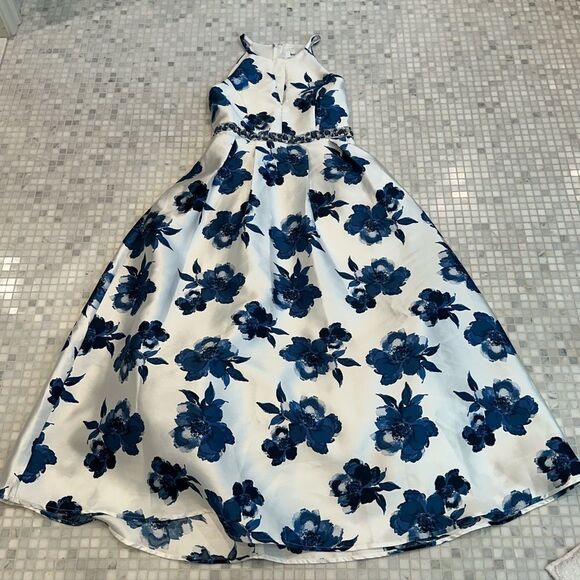 Speechless Girls Formal Long Blue White Floral Dress - Picture 1 of 14